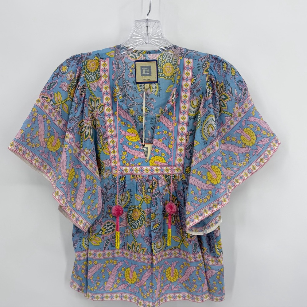 Bell By Alicia Bell NWT Angel Top Blouse Cotton Silk Blue Pink Size S